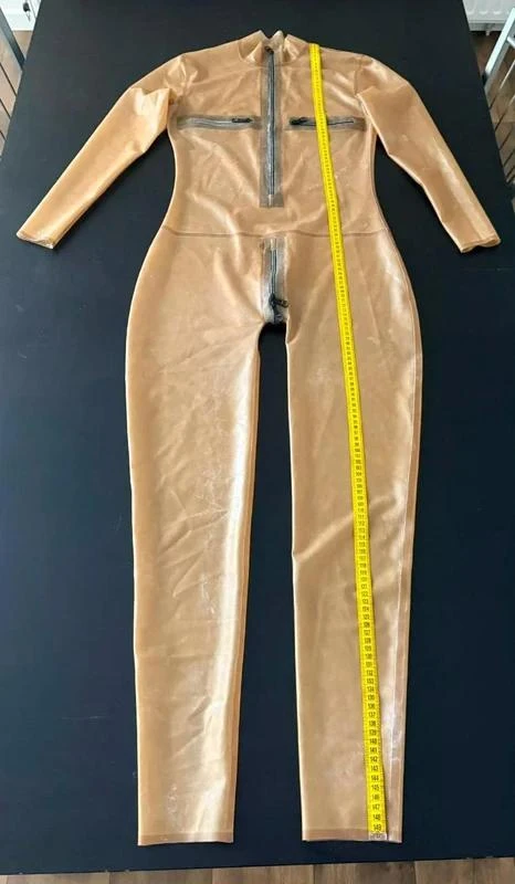 Macacão de látex feminino Transparente/Miel Tamanho M/38 com puxadores – photo 2